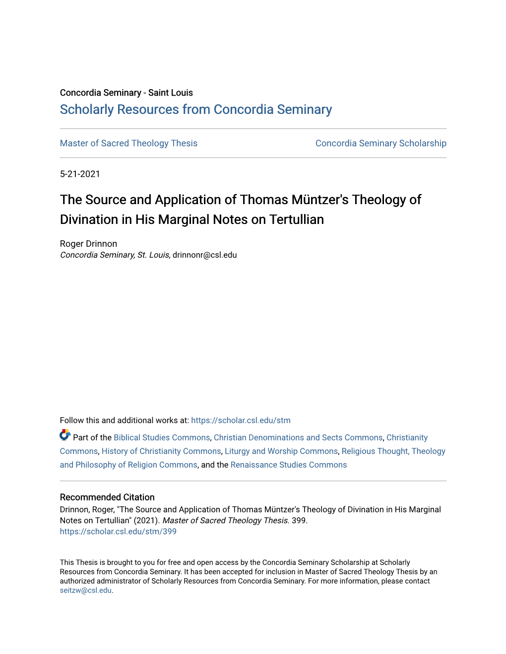 The Source and Application of Thomas Müntzer's Theology of Divination in His Marginal Notes on Tertullian