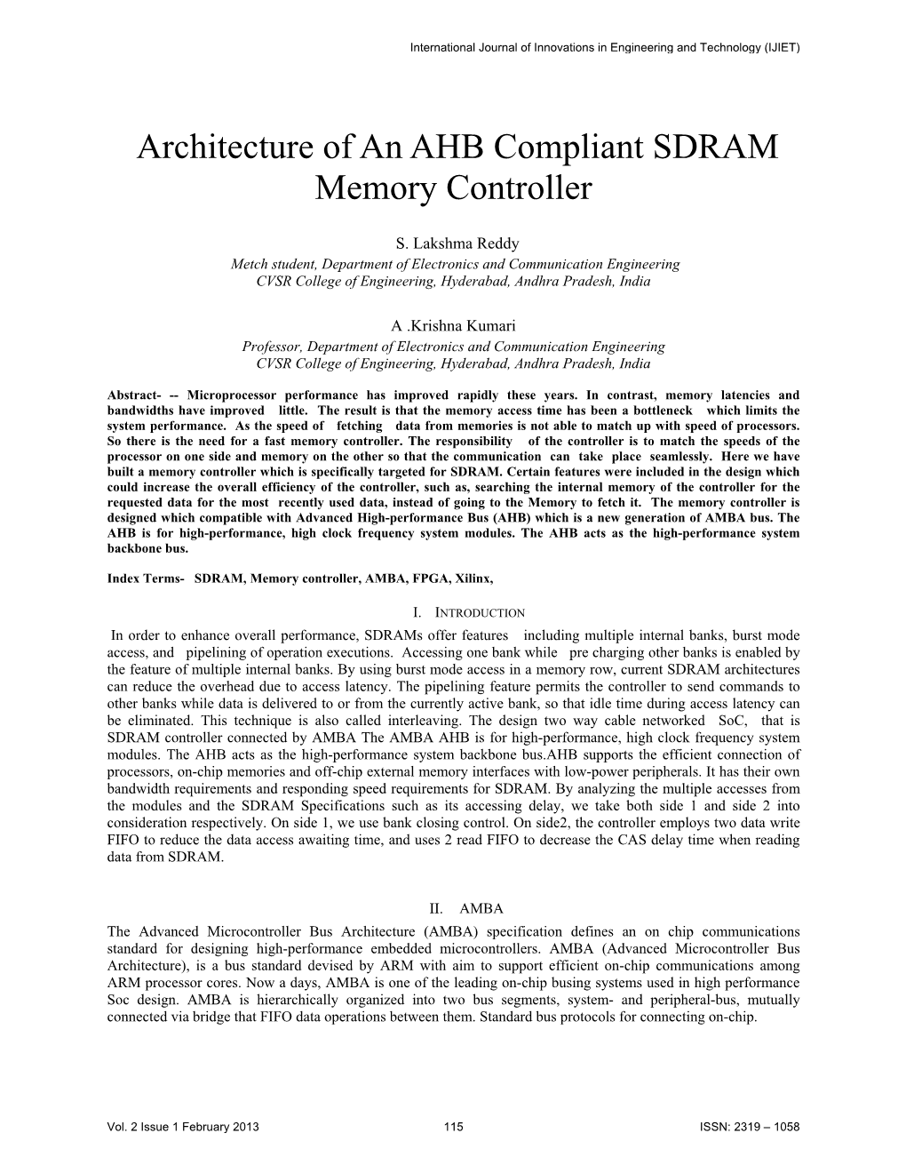 Architecture of an AHB Compliant SDRAM Memory Controller
