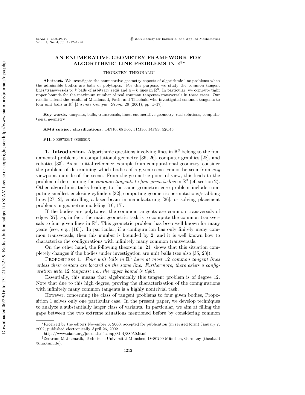 An Enumerative Geometry Framework for Algorithmic Line Problems in R3∗