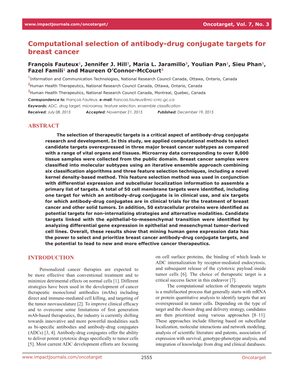 Computational Selection of Antibody-Drug Conjugate Targets for Breast Cancer