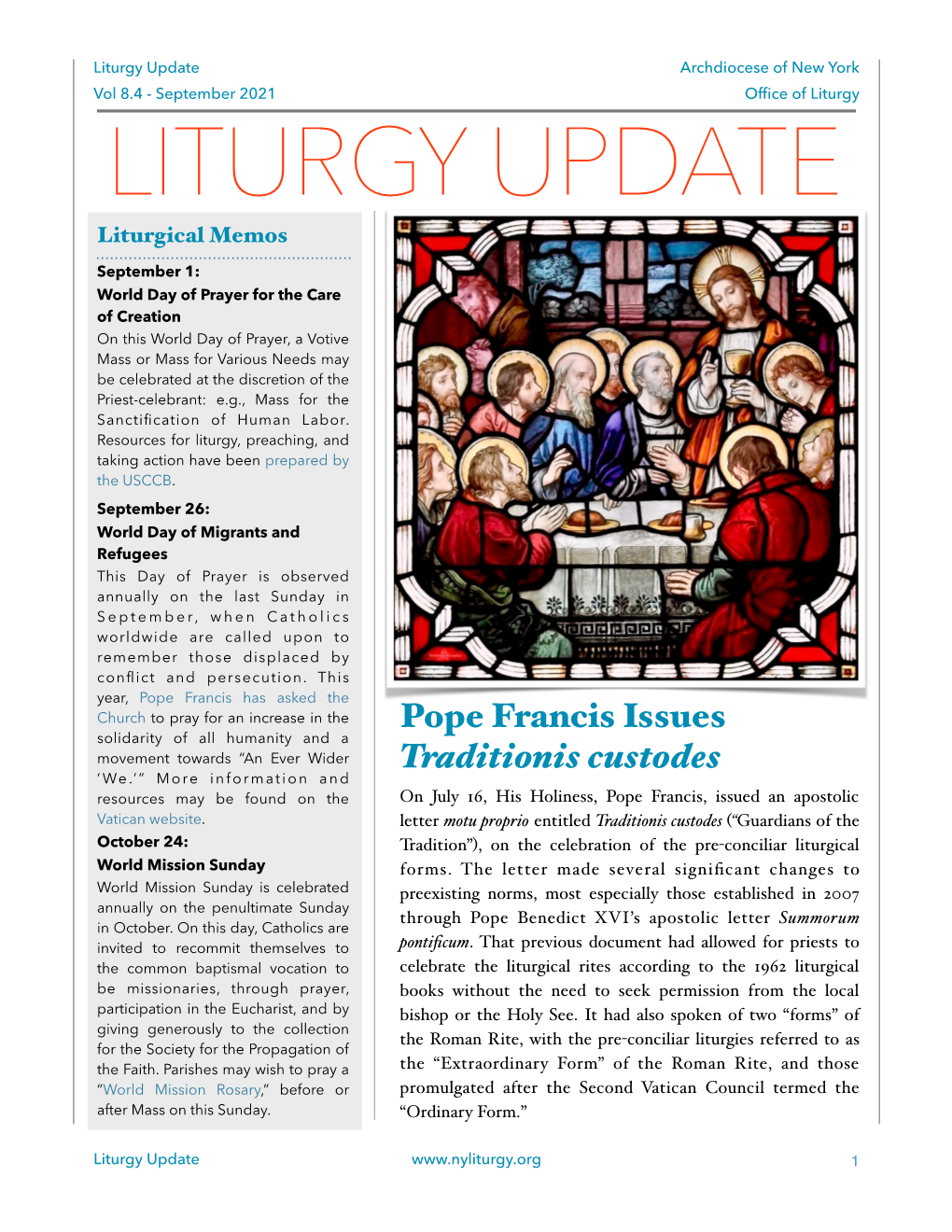 Liturgy Update Archdiocese of New York Vol 8.4 - September 2021 Offce of Liturgy