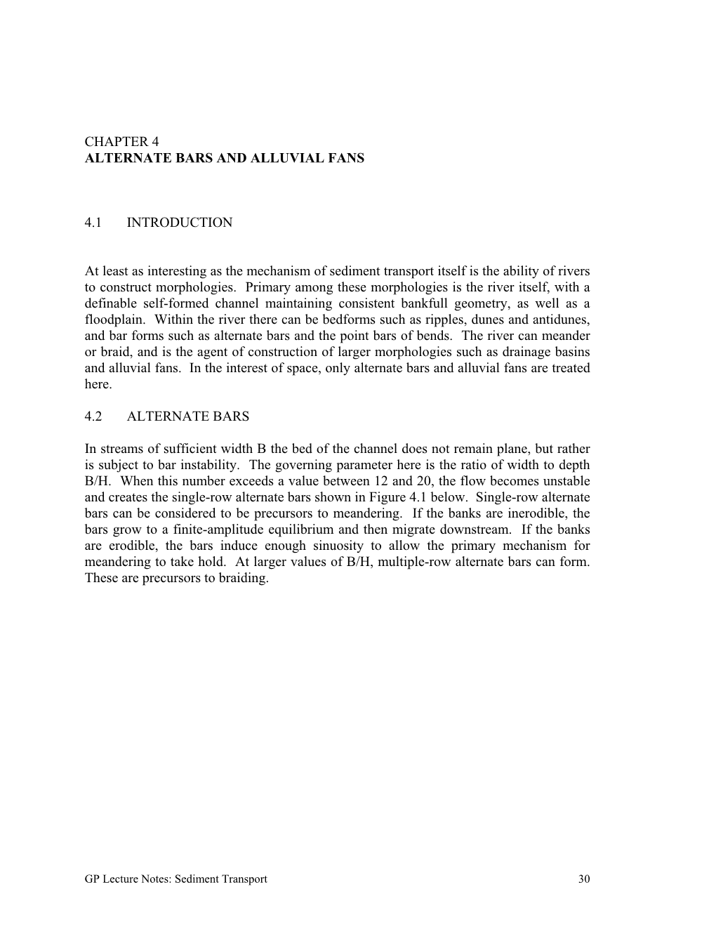 Chapter 4 Alternate Bars and Alluvial Fans 4.1