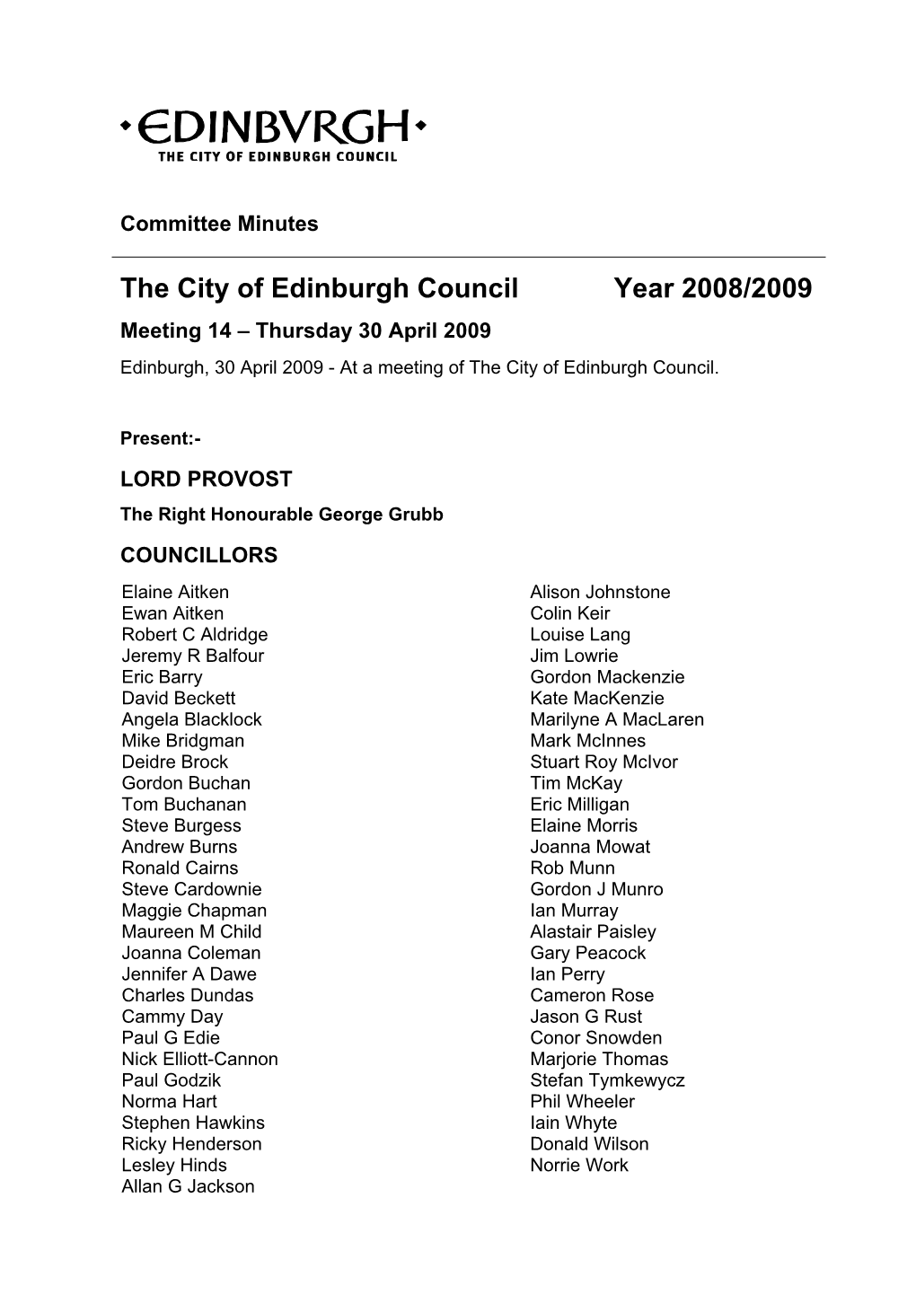 The City of Edinburgh Council Year 2008/2009