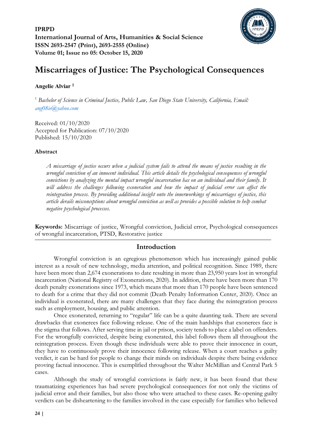 Miscarriages of Justice: the Psychological Consequences