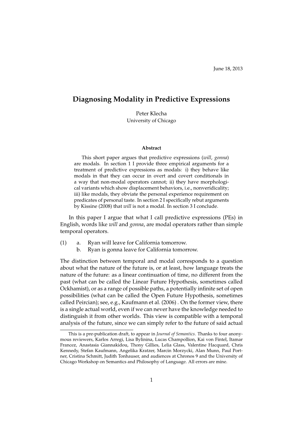 Diagnosing Modality in Predictive Expressions