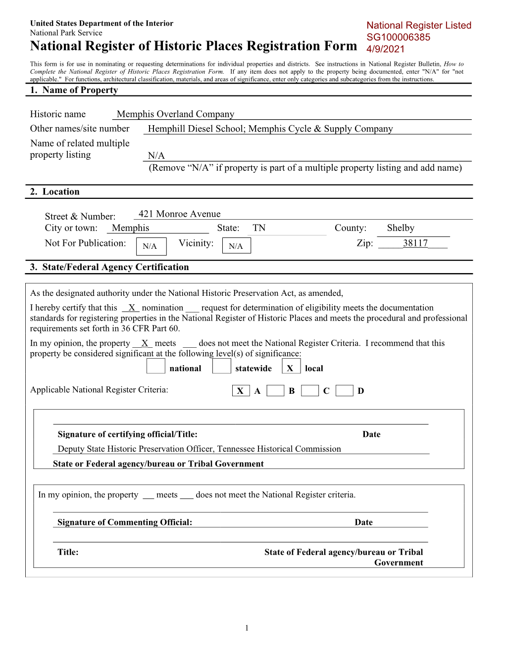 National Register of Historic Places Registration Form 4/9/2021