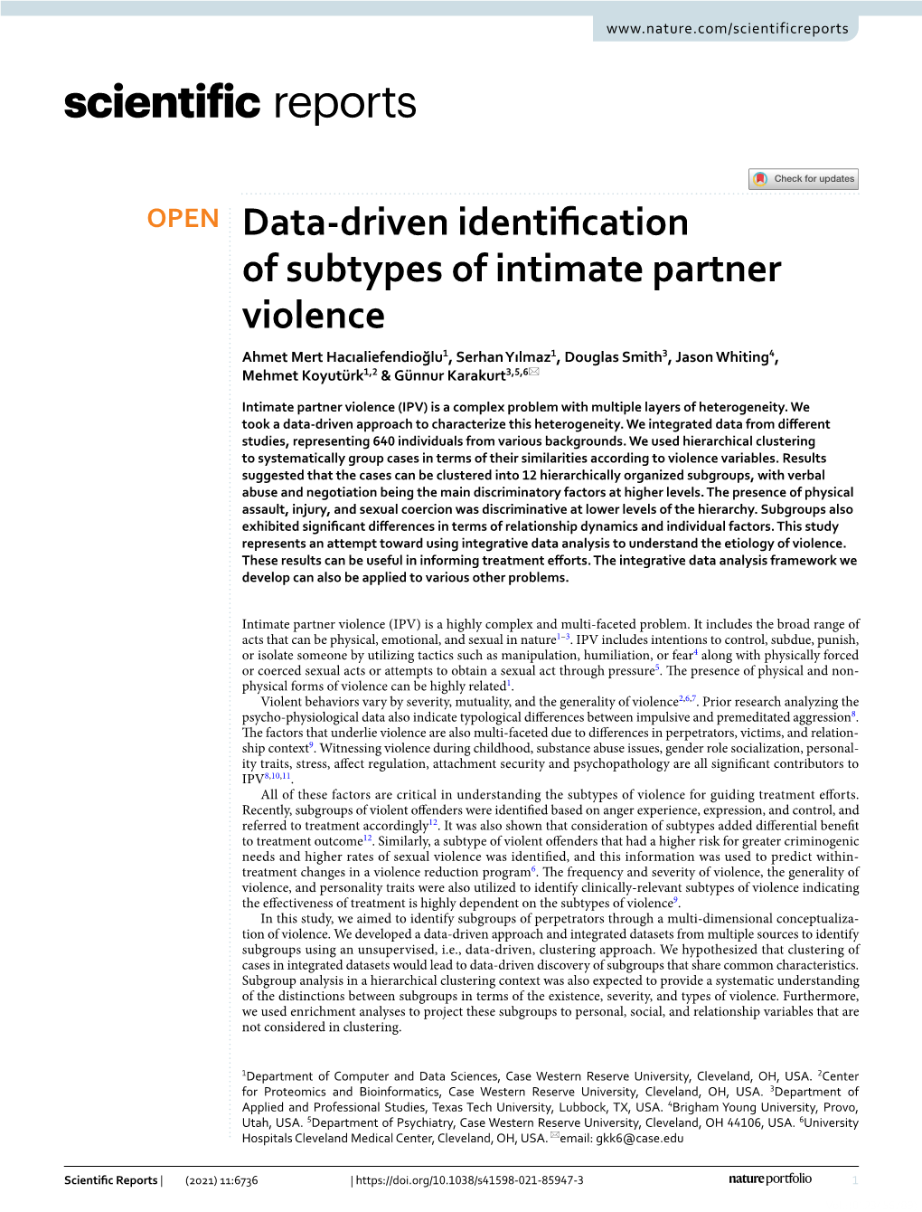 Data-Driven Identification of Subtypes of Intimate Partner Violence