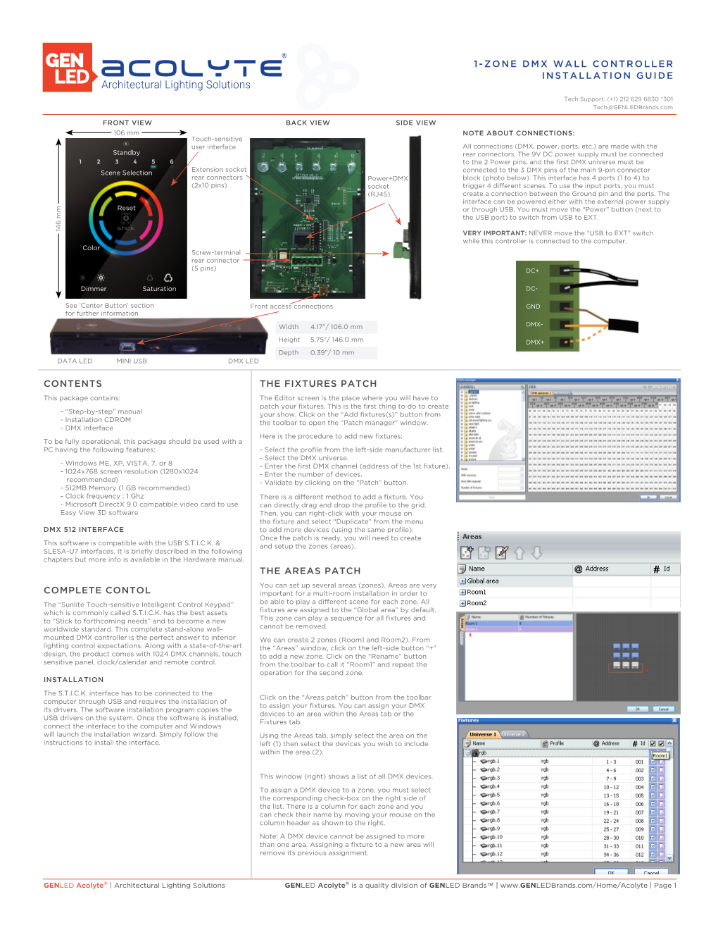 1-Zone Dmx Wall Controller Installation Guide Contents