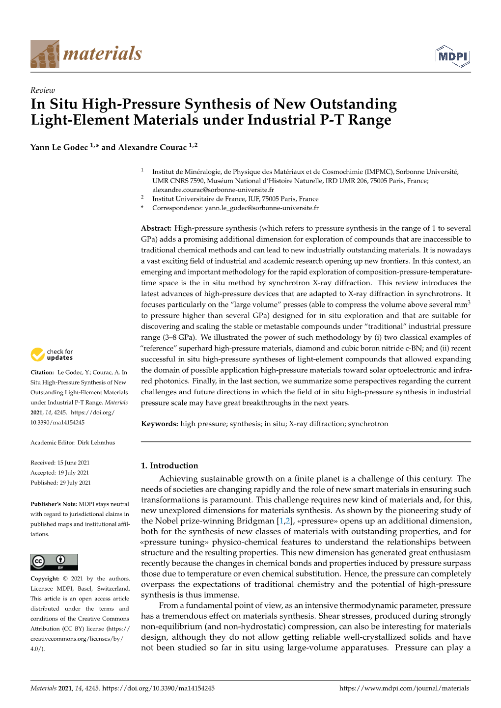 In Situ High-Pressure Synthesis of New Outstanding Light-Element Materials Under Industrial P-T Range