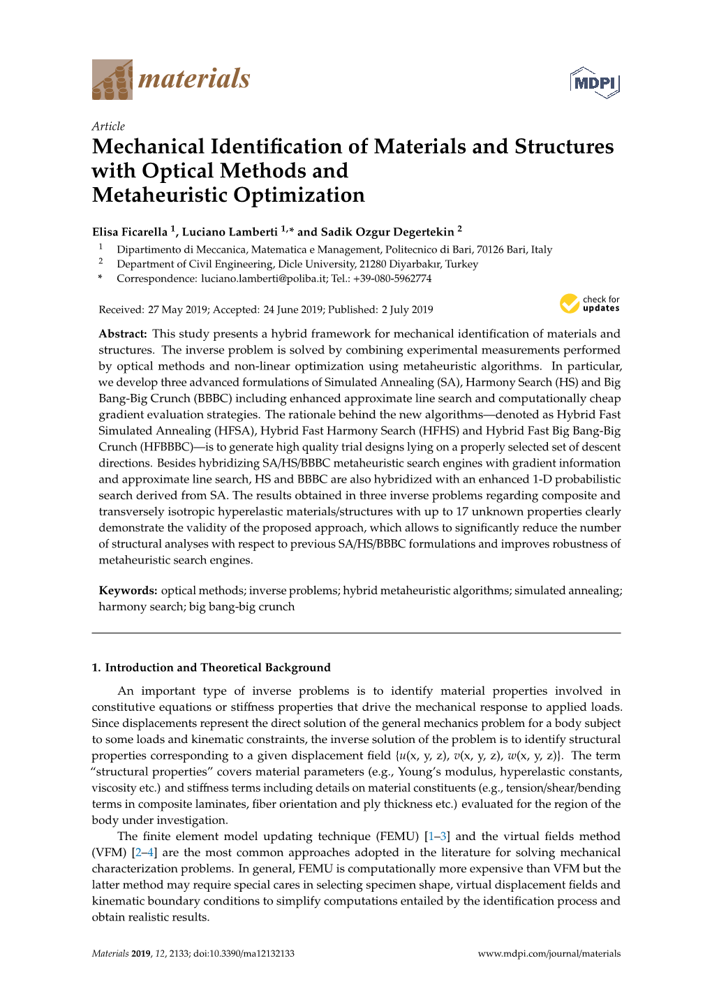 Mechanical Identification of Materials and Structures with Optical Methods