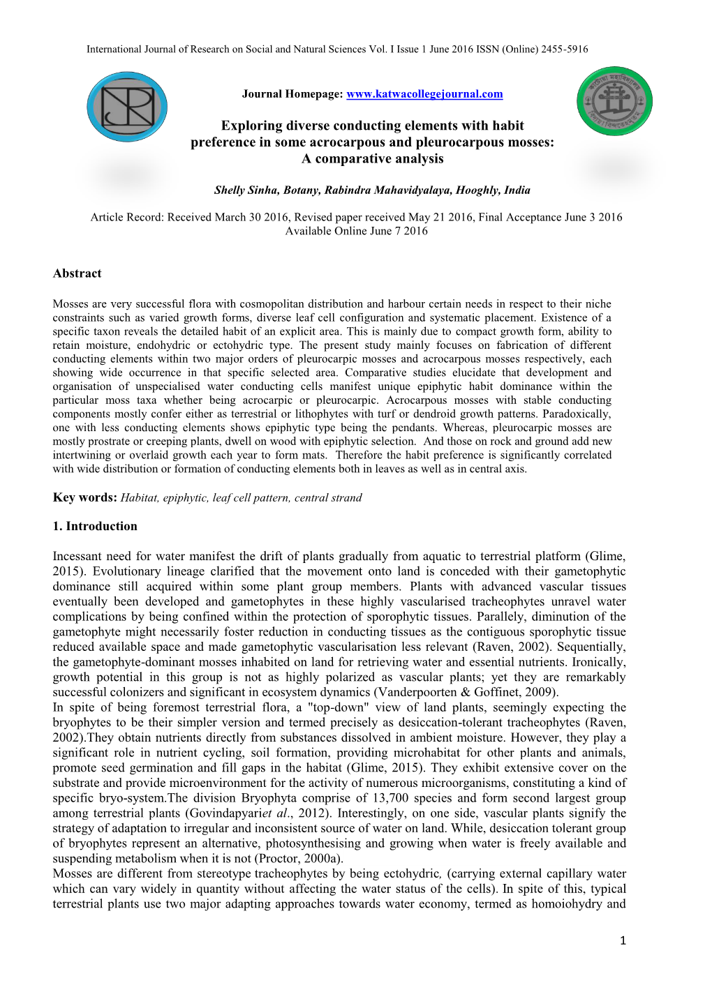 Exploring Diverse Conducting Elements with Habit Preference in Some Acrocarpous and Pleurocarpous Mosses: a Comparative Analysis