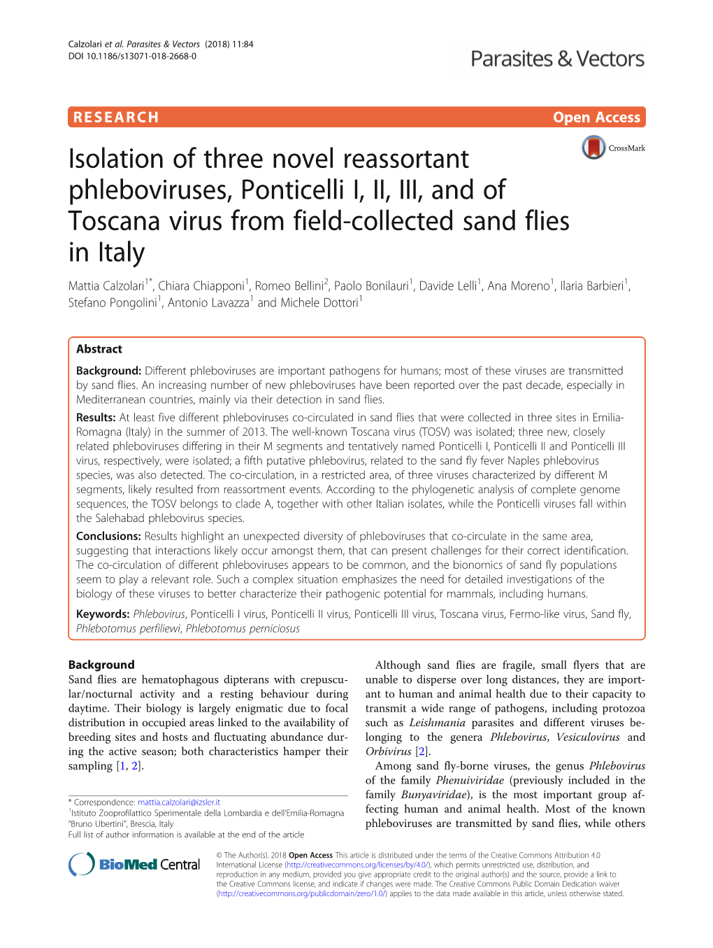 Isolation of Three Novel Reassortant Phleboviruses, Ponticelli I, II, III, And