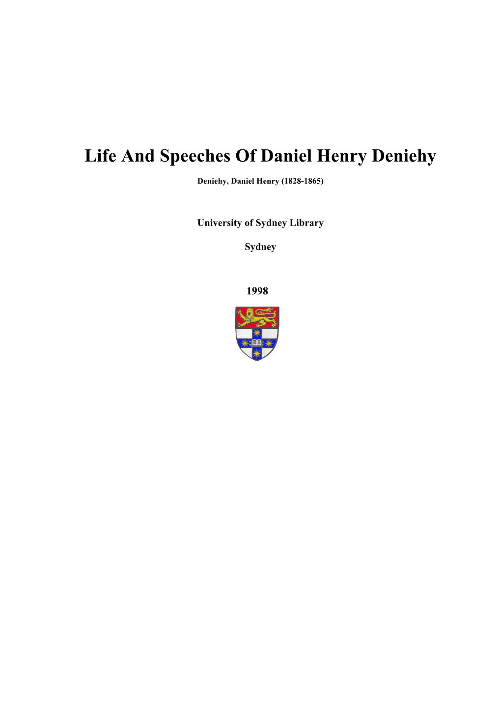 Life and Speeches of Daniel Henry Deniehy
