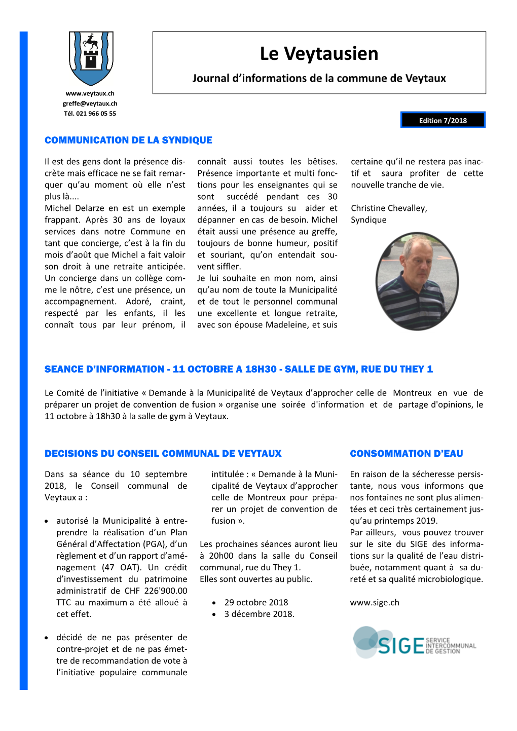 Le Veytausien Journal D’Informations De La Commune De Veytaux Greffe@Veytaux.Ch Tél