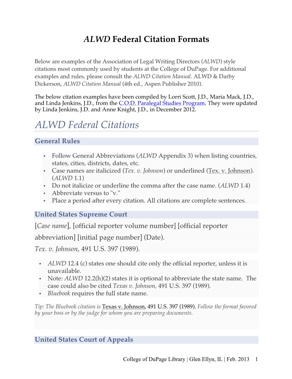 ALWD Federal Citation Formats