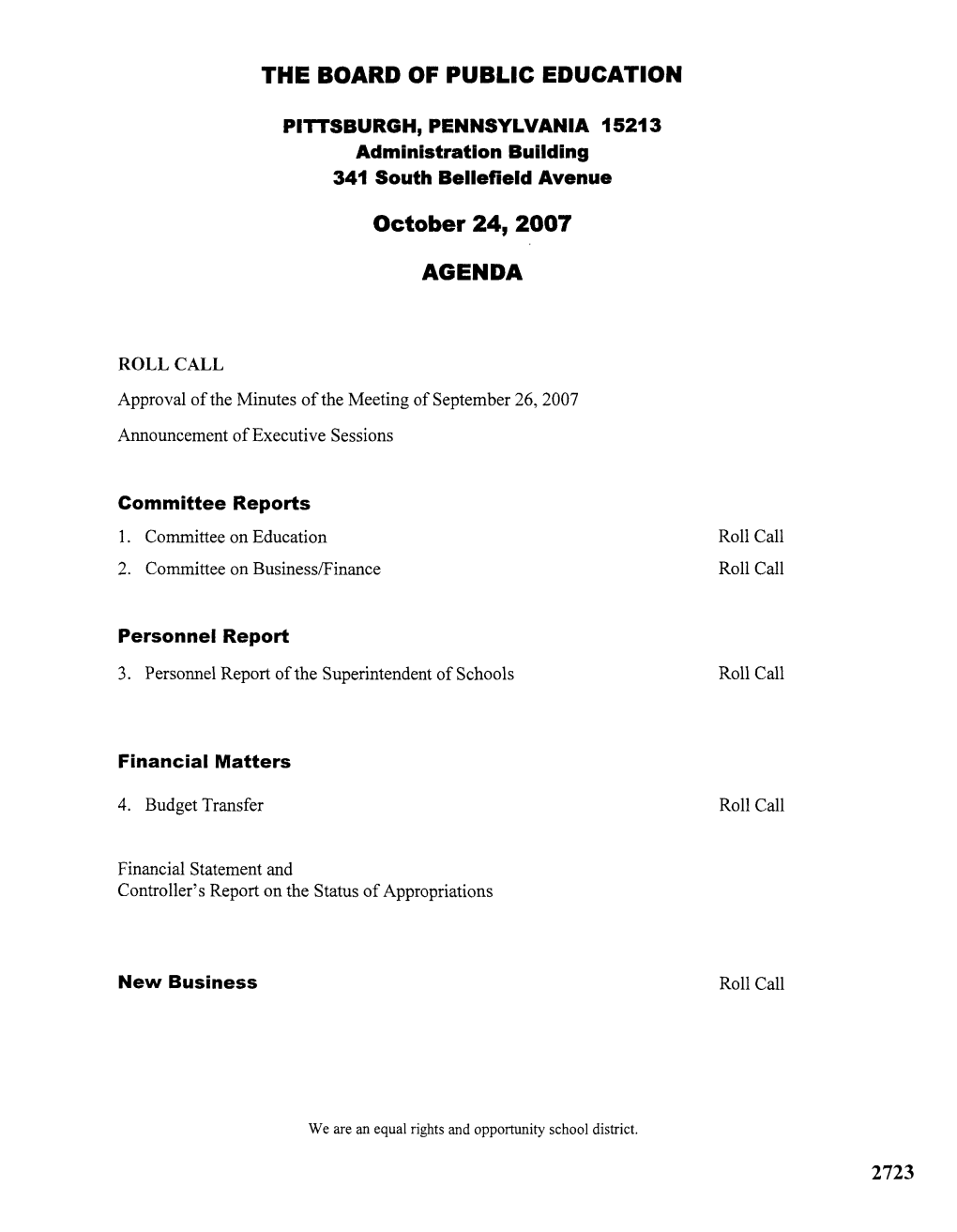 October 24,2007 AGENDA