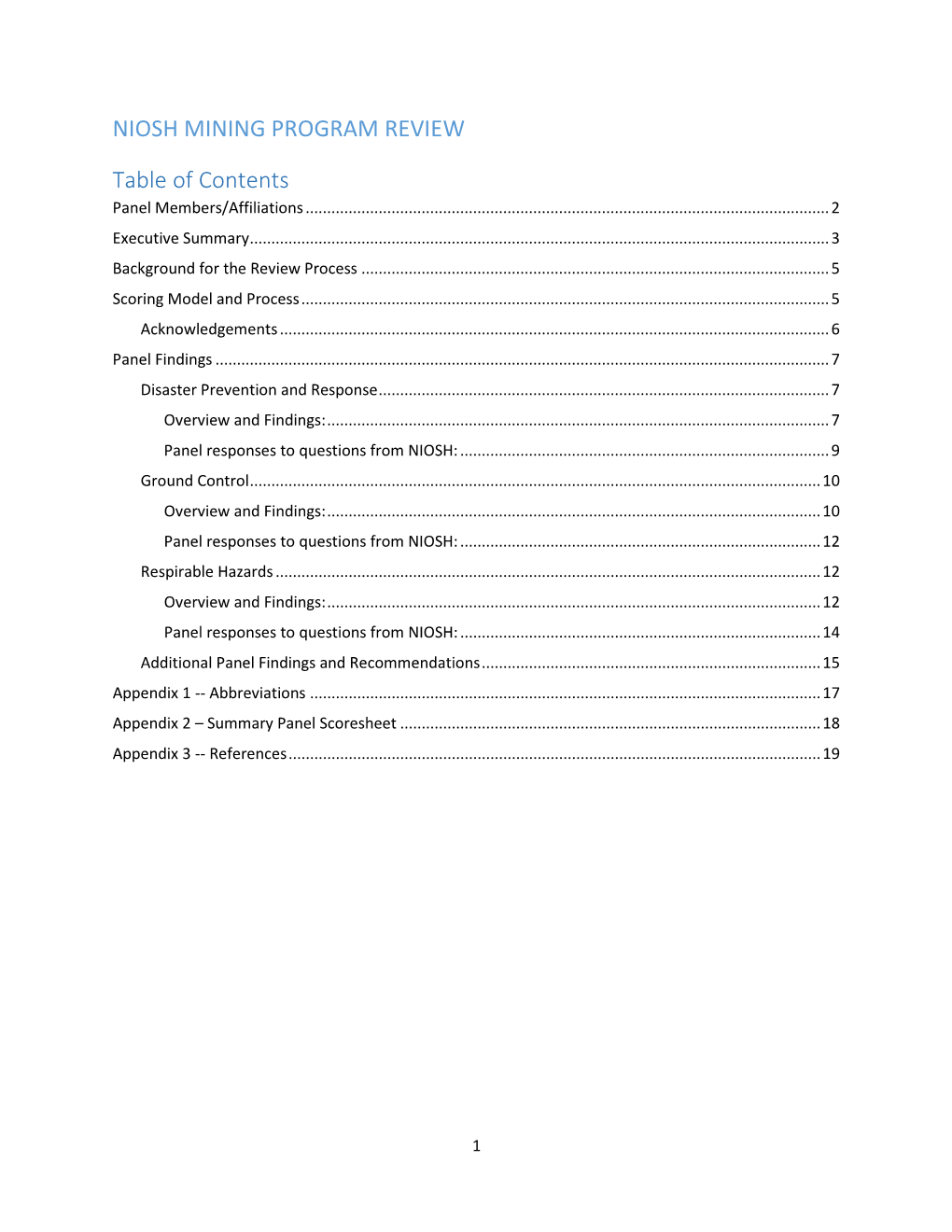 Niosh Mining Program Review