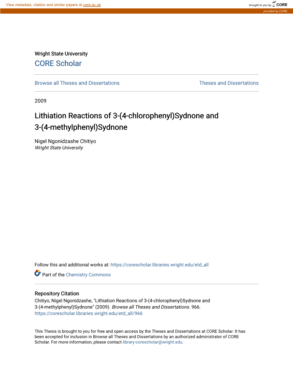 Lithiation Reactions of 3-(4-Chlorophenyl)Sydnone and 3-(4-Methylphenyl)Sydnone