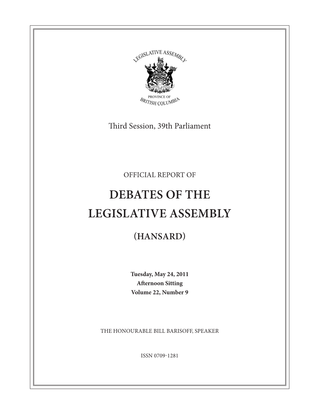 Debates of the Legislative Assembly