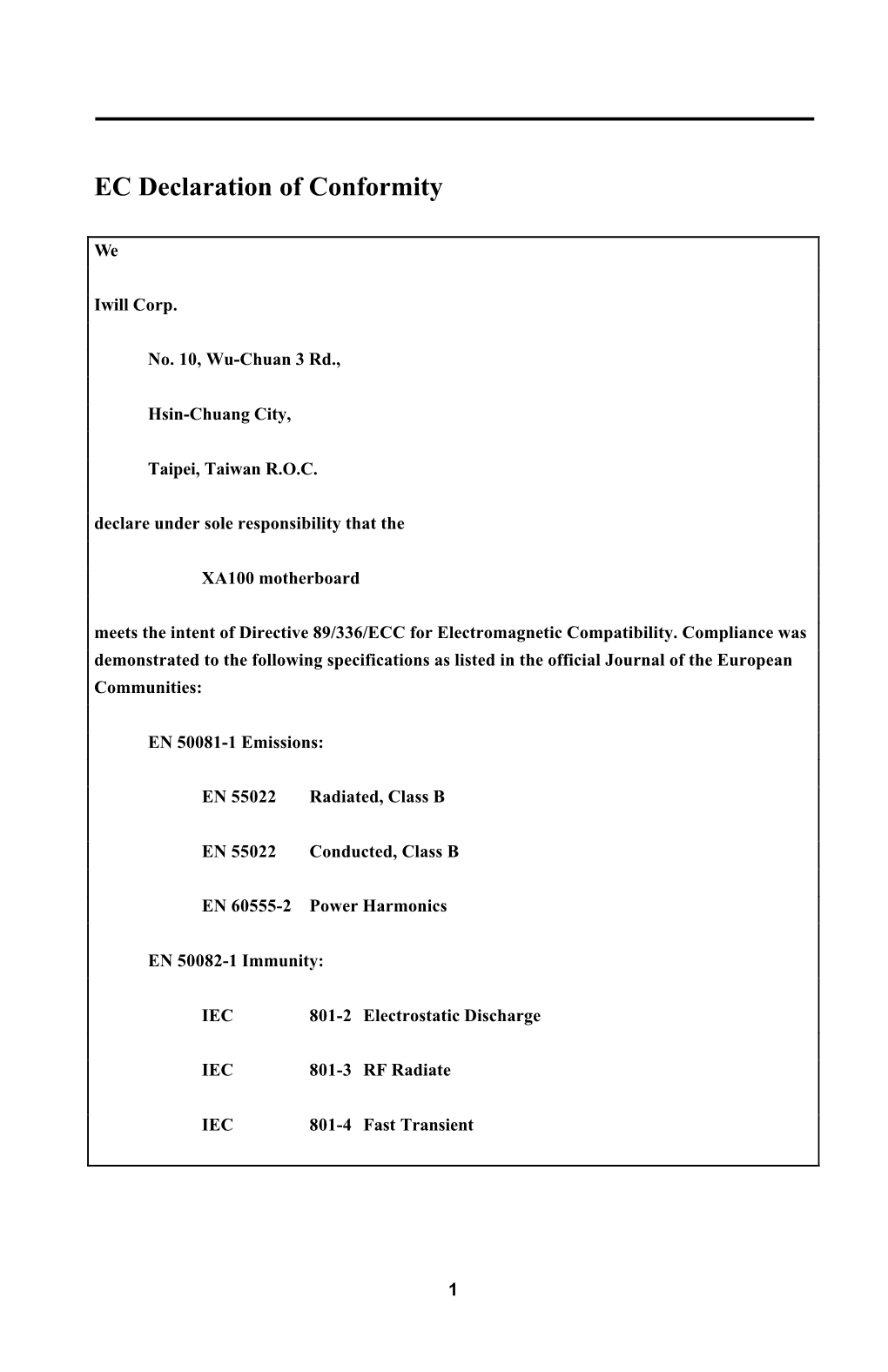 XA100 User Manual