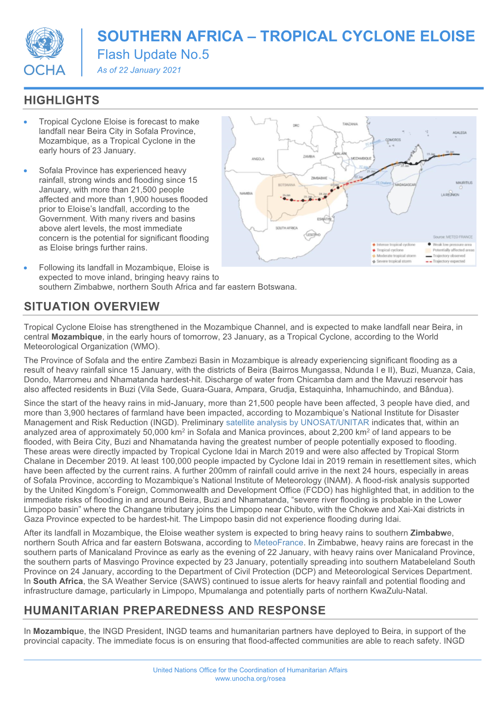 SOUTHERN AFRICA – TROPICAL CYCLONE ELOISE Flash Update No.5 As of 22 January 2021