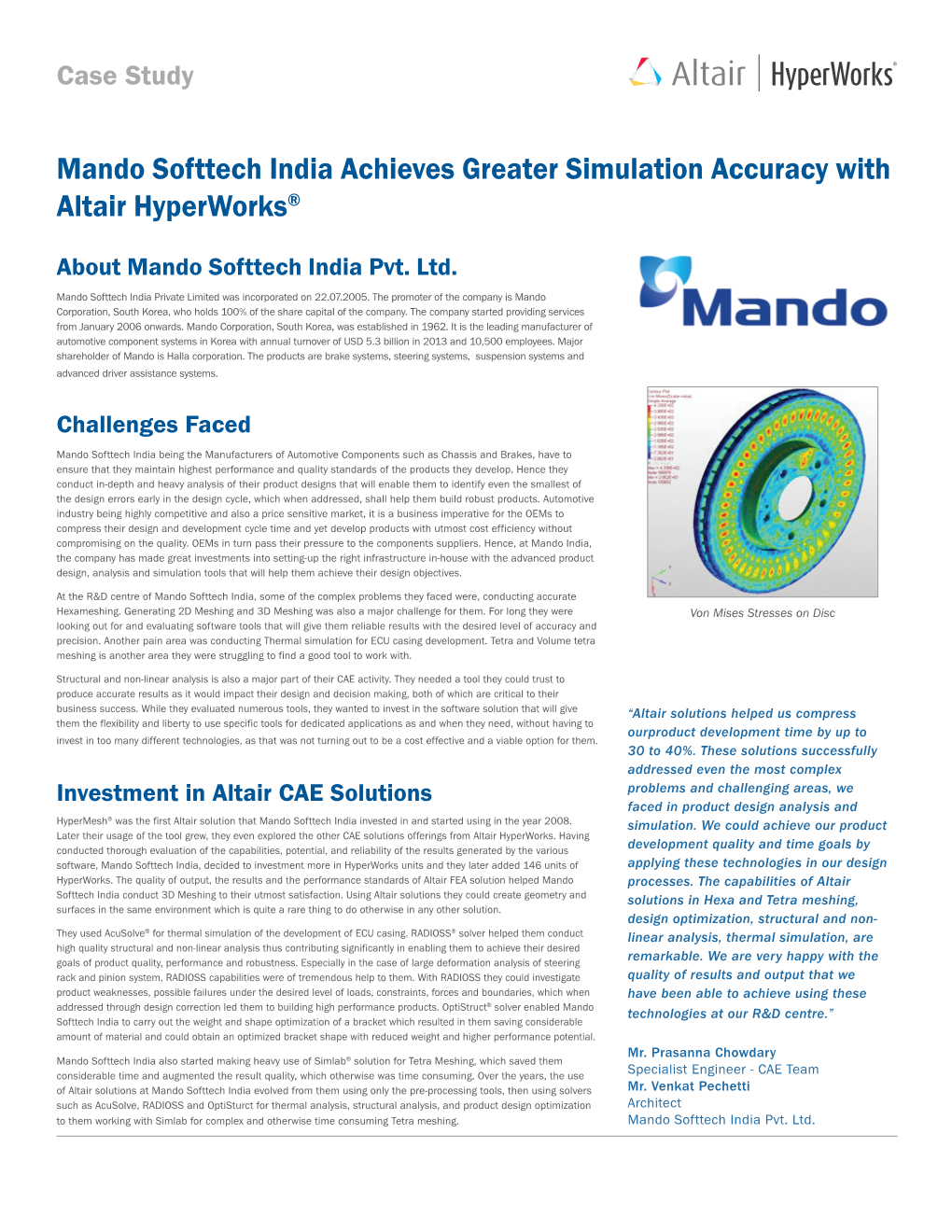 Mando Softtech India Achieves Greater Simulation Accuracy with Altair Hyperworks®