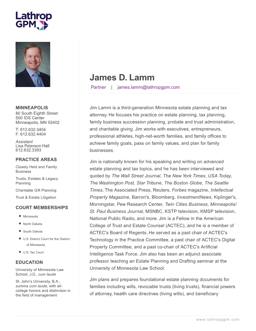 James D. Lamm Partner | James.Lamm@Lathropgpm.Com
