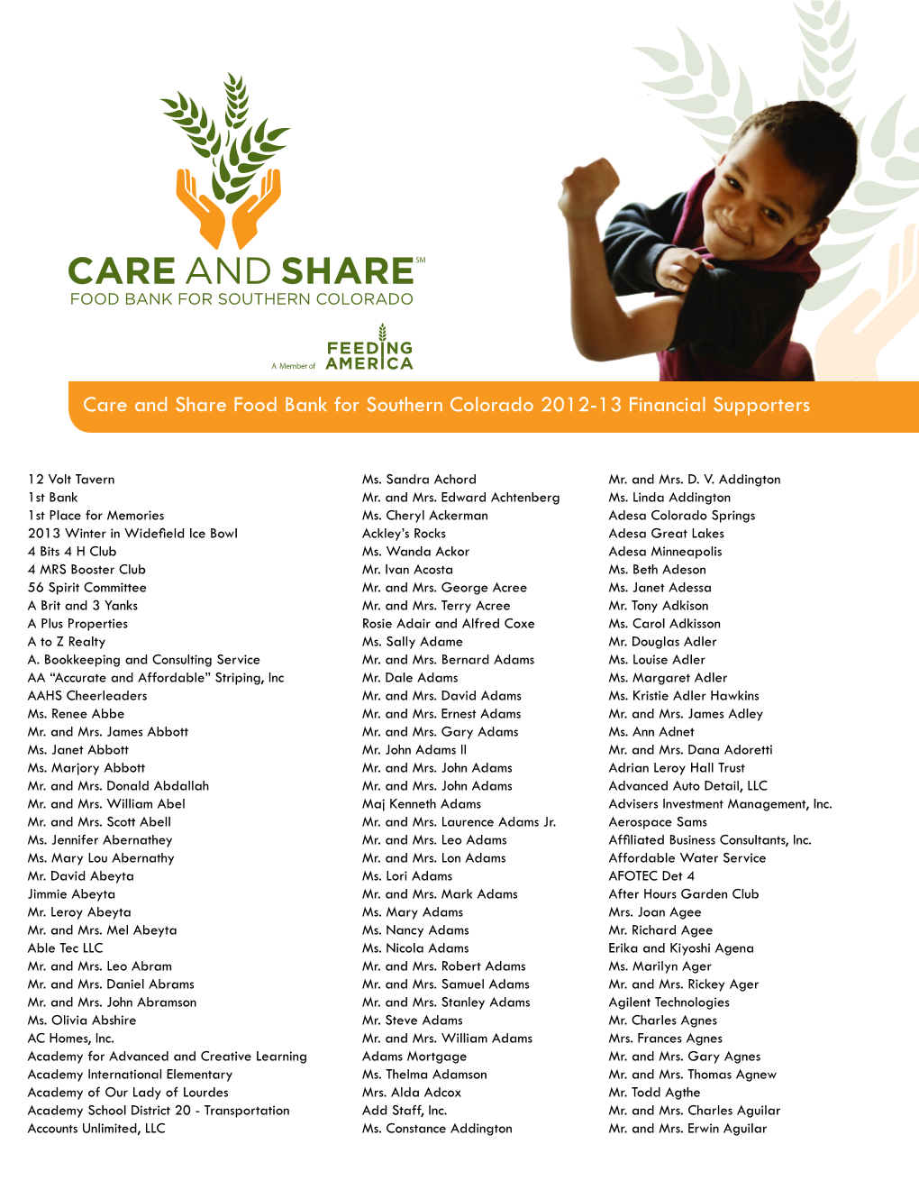 Care and Share Food Bank for Southern Colorado 2012-13 Financial Supporters