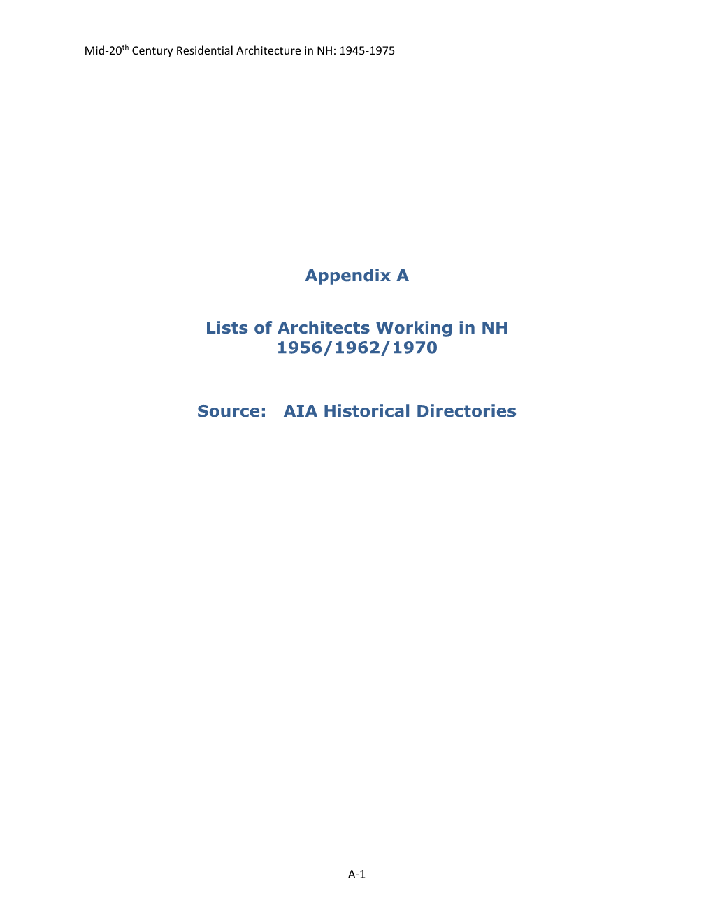 Appendix a Lists of Architects Working in NH 1956/1962/1970 Source: AIA