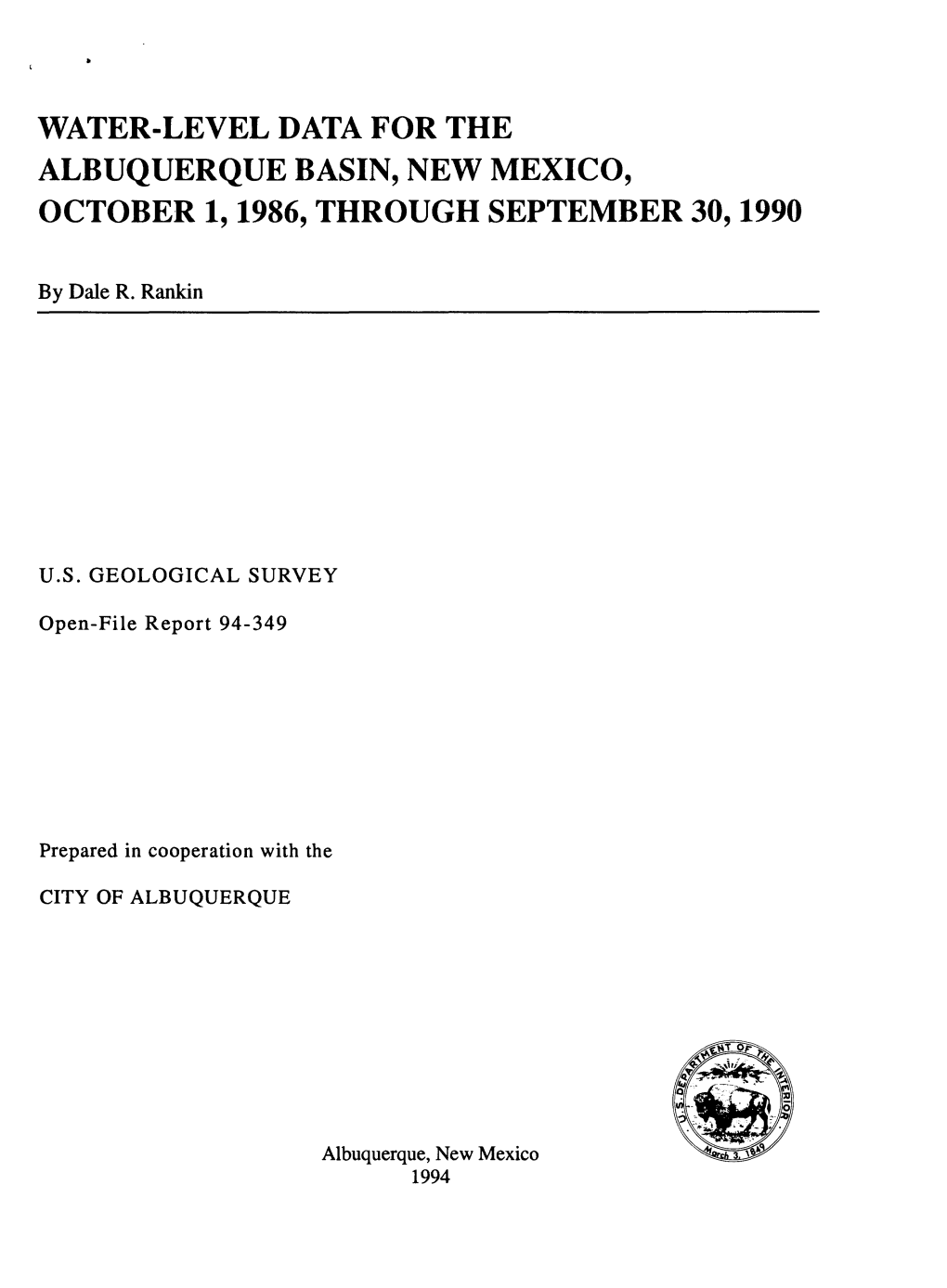 Water-Level Data for the Albuquerque Basin, New Mexico, October 1,1986, Through September 30,1990