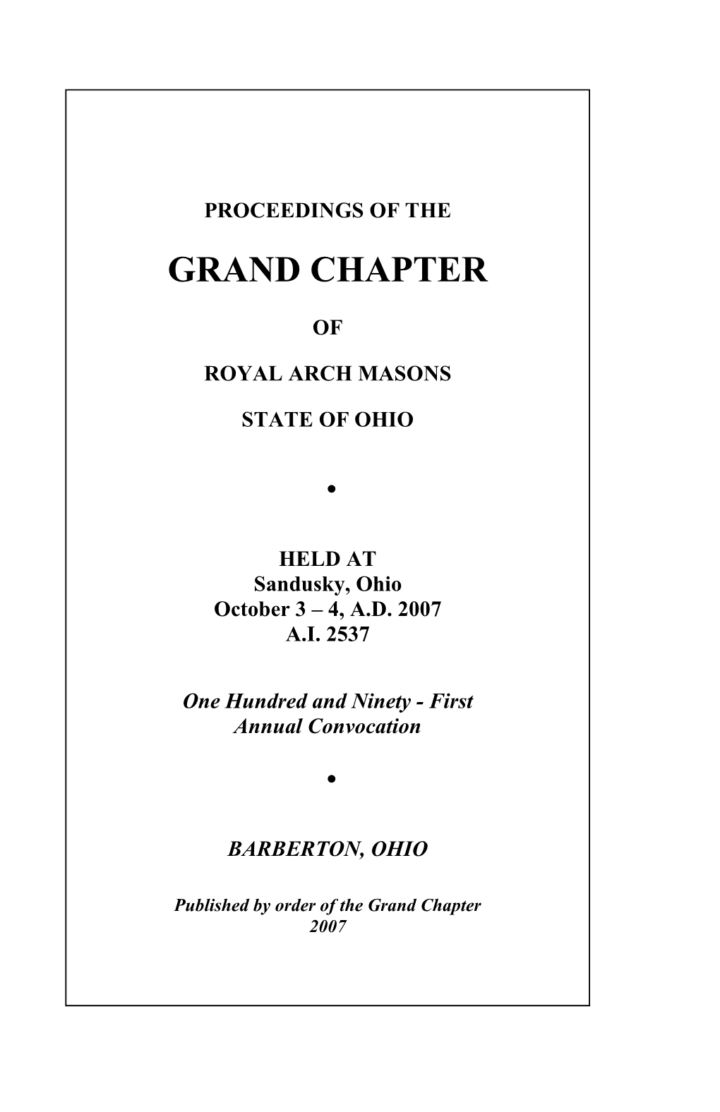 Grand Chapter Royal Arch Masons of Ohio Organization