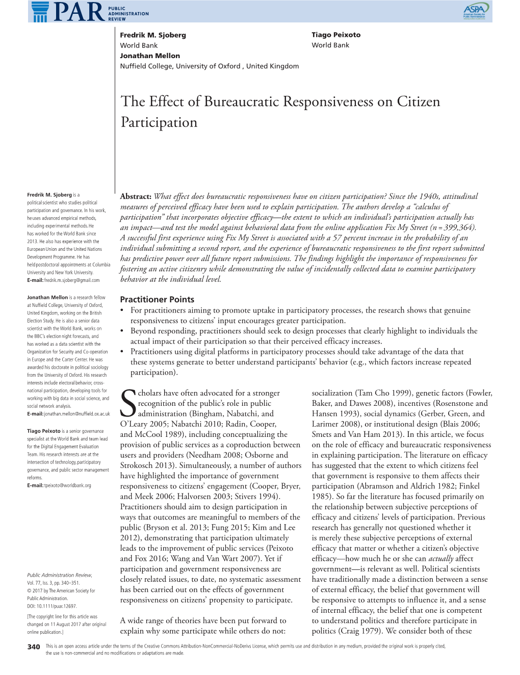 The Effect of Bureaucratic Responsiveness on Citizen Participation