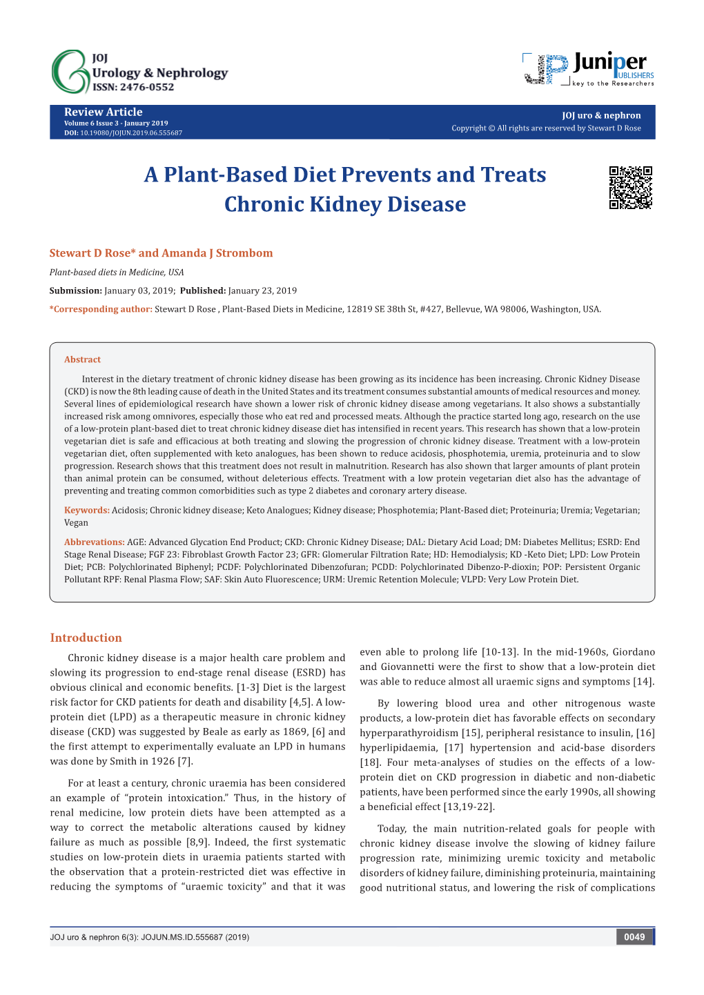 A Plant-Based Diet Prevents and Treats Chronic Kidney Disease