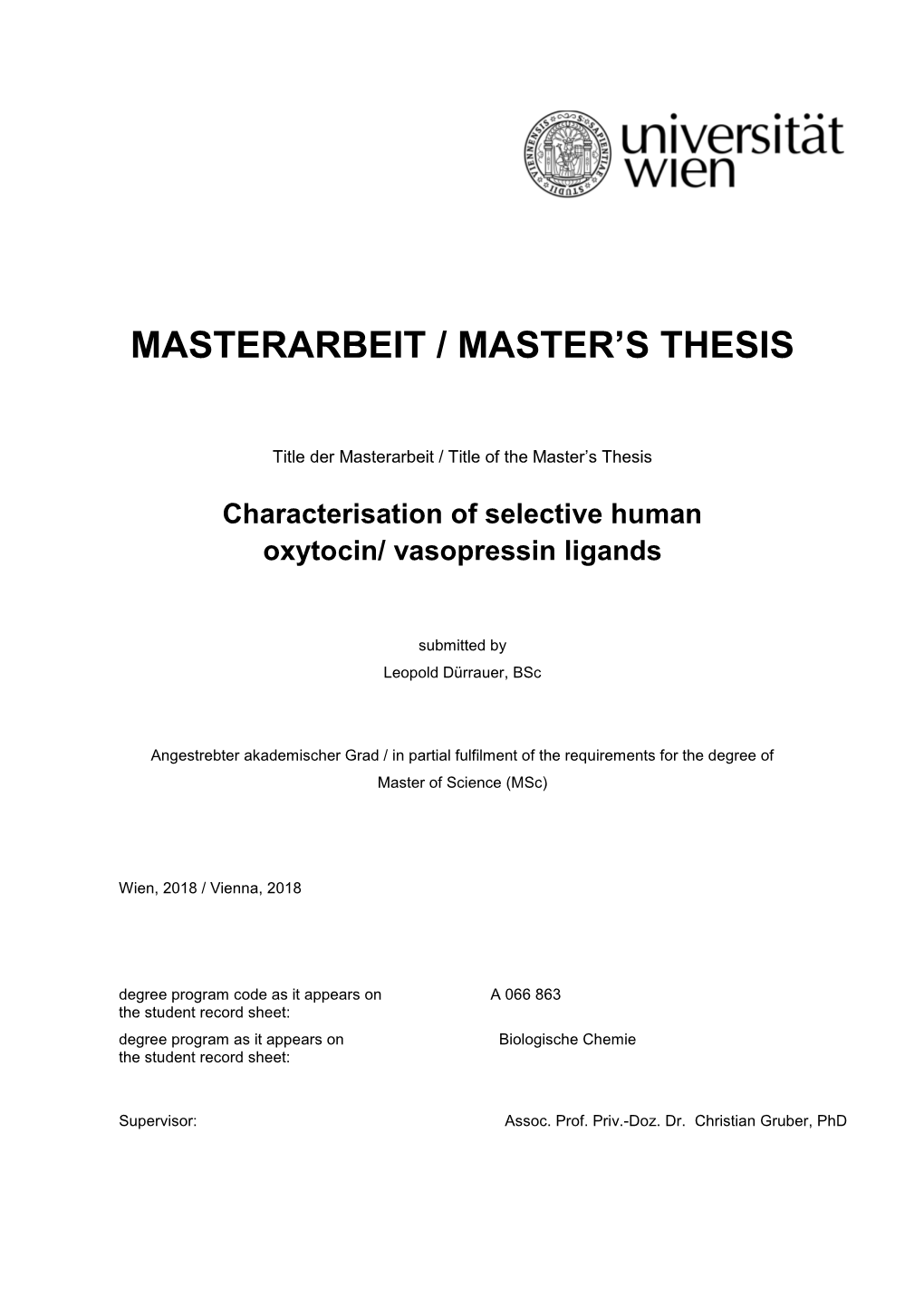 Leopold Dürrauer Masterarbeit Biologische Chemie