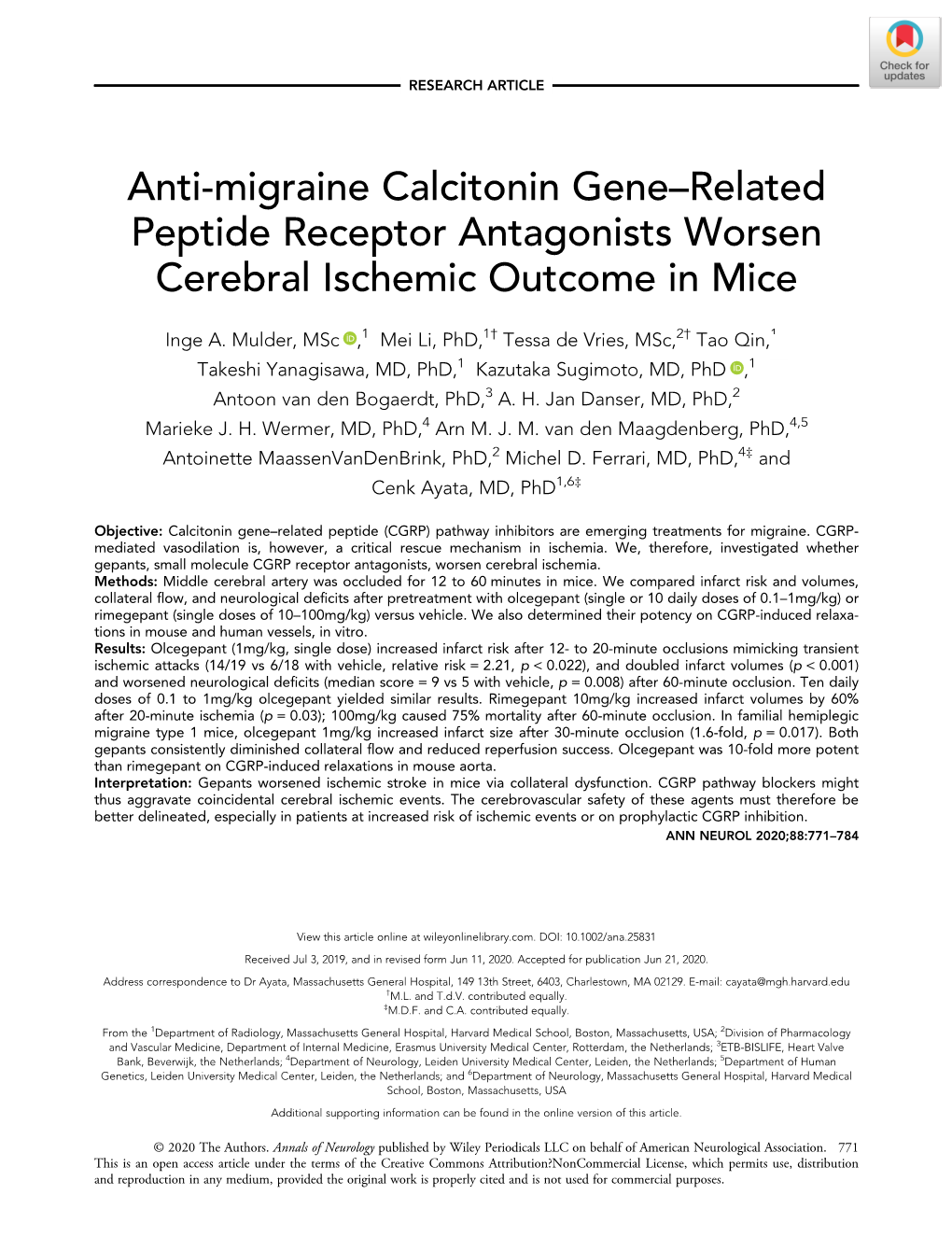 Anti‐Migraine Calcitonin Gene–Related Peptide Receptor