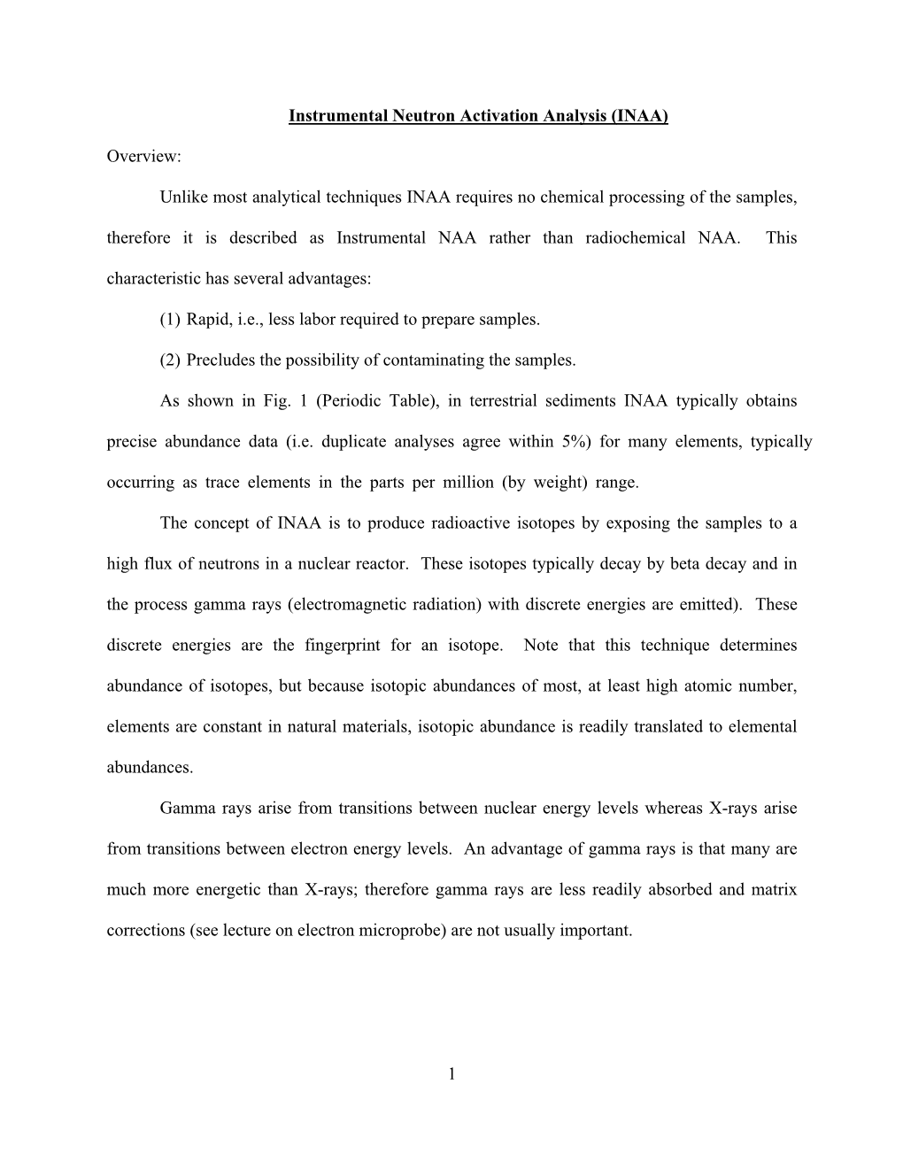 Instrumental Neutron Activation Analysis (INAA)