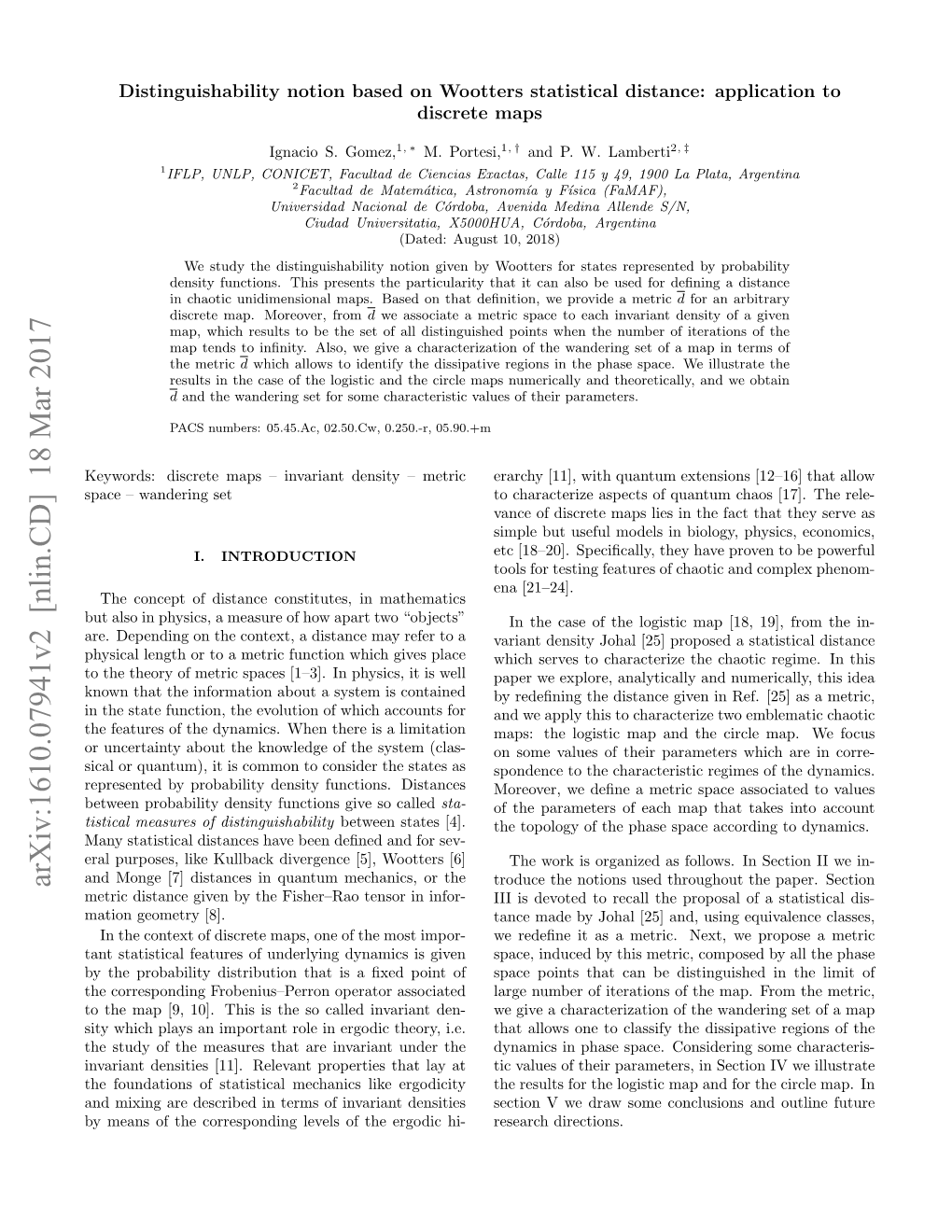 Distinguishability Notion Based on Wootters Statistical Distance: Application to Discrete Maps