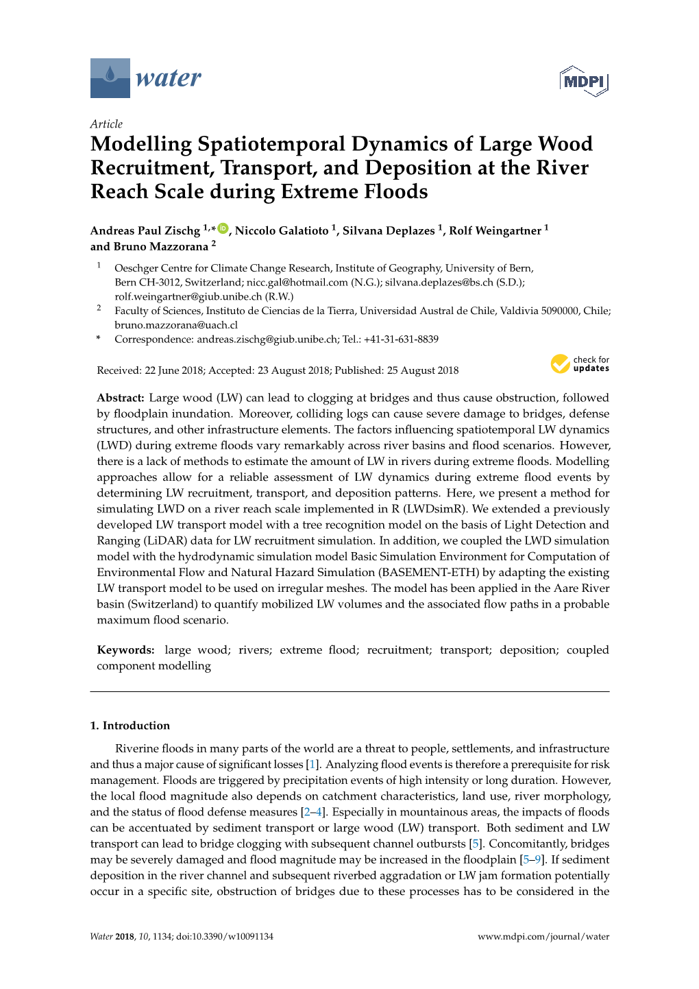 Modelling Spatiotemporal Dynamics of Large Wood Recruitment, Transport, and Deposition at the River Reach Scale During Extreme Floods