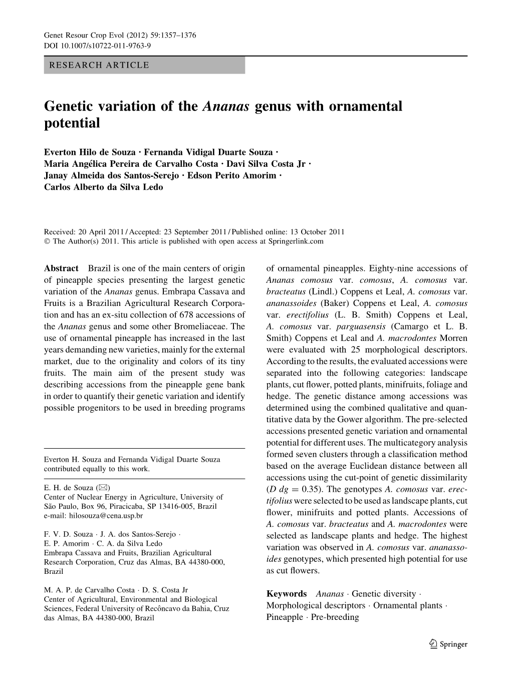 Genetic Variation of the Ananas Genus with Ornamental Potential