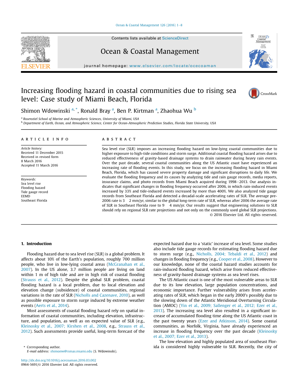 Increasing Flooding Hazard in Coastal Communities Due to Rising Sea Level