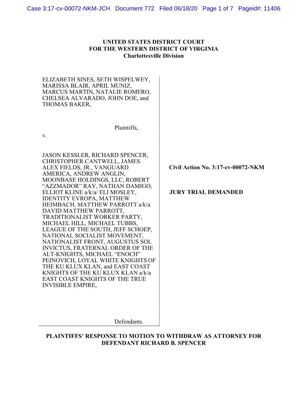 Case 3:17-Cv-00072-NKM-JCH Document 772 Filed 06/18/20 Page 1 of 7 Pageid#: 11406