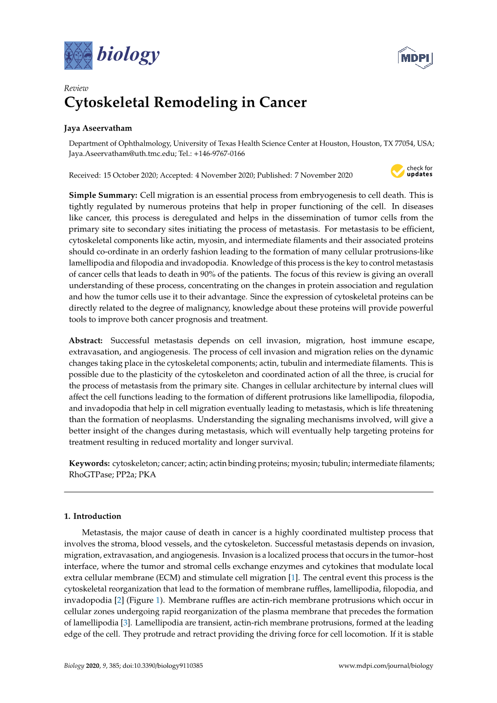 Cytoskeletal Remodeling in Cancer