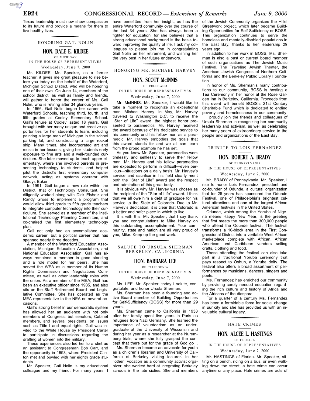 Extensions of Remarks E924 HON. DALE E. KILDEE