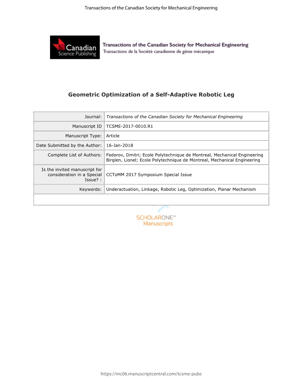 Geometric Optimization of a Self-Adaptive Robotic Leg