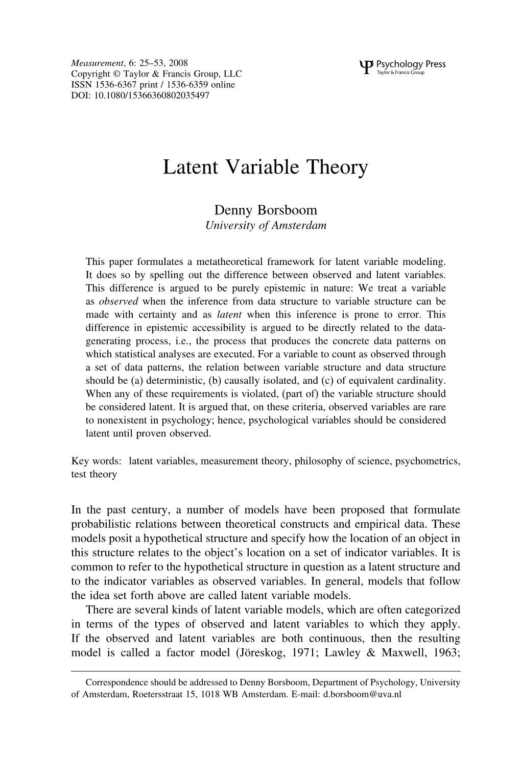 Latent Variable Theory