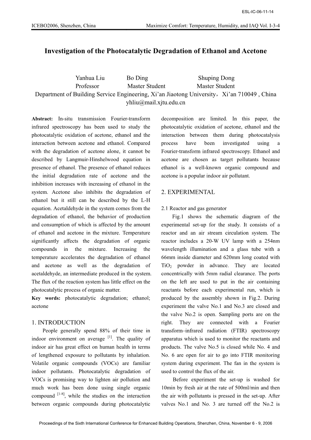 Investigation of the Photocatalytic Degradation of Ethanol and Acetone