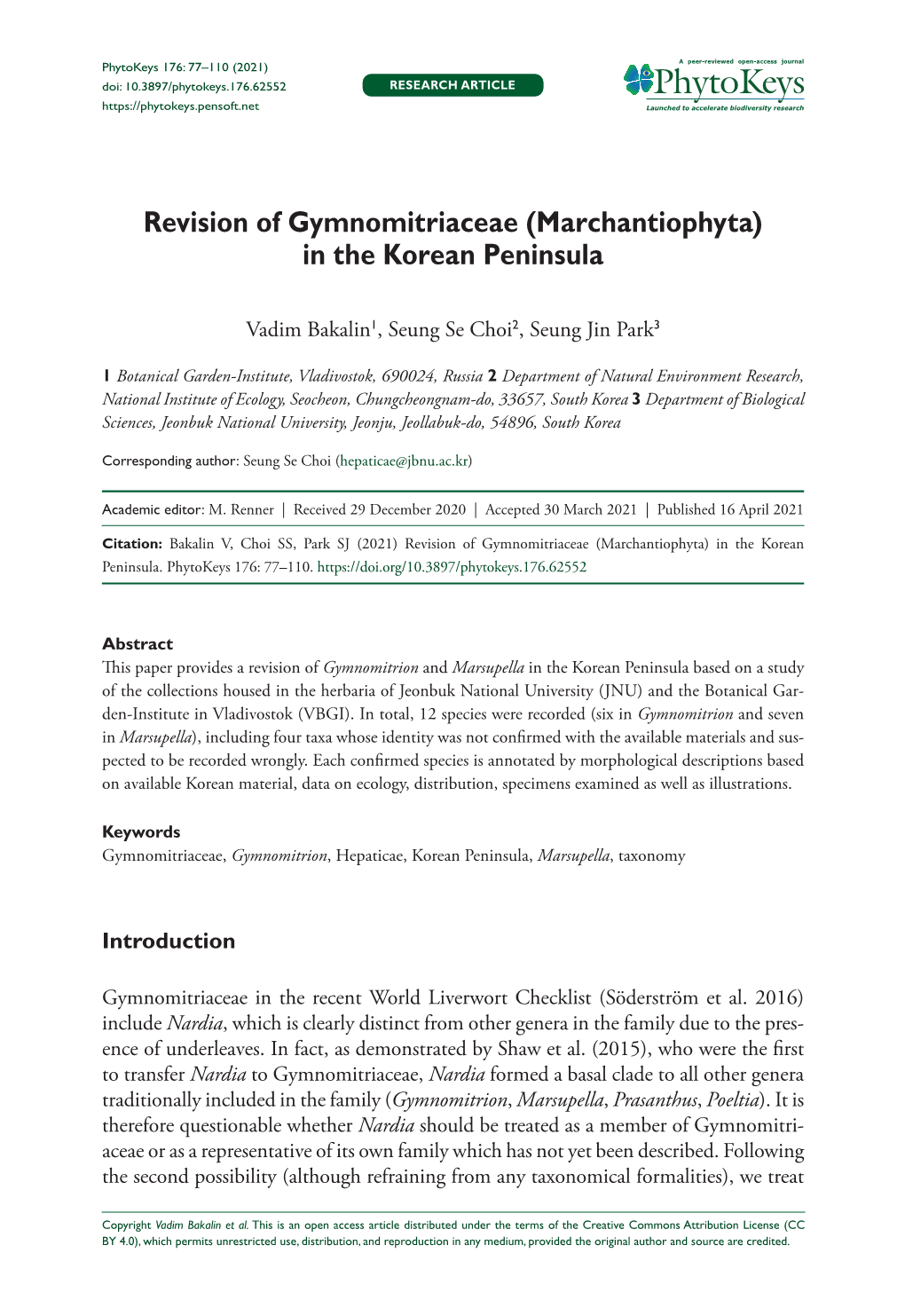 ﻿Revision of Gymnomitriaceae (Marchantiophyta) in The