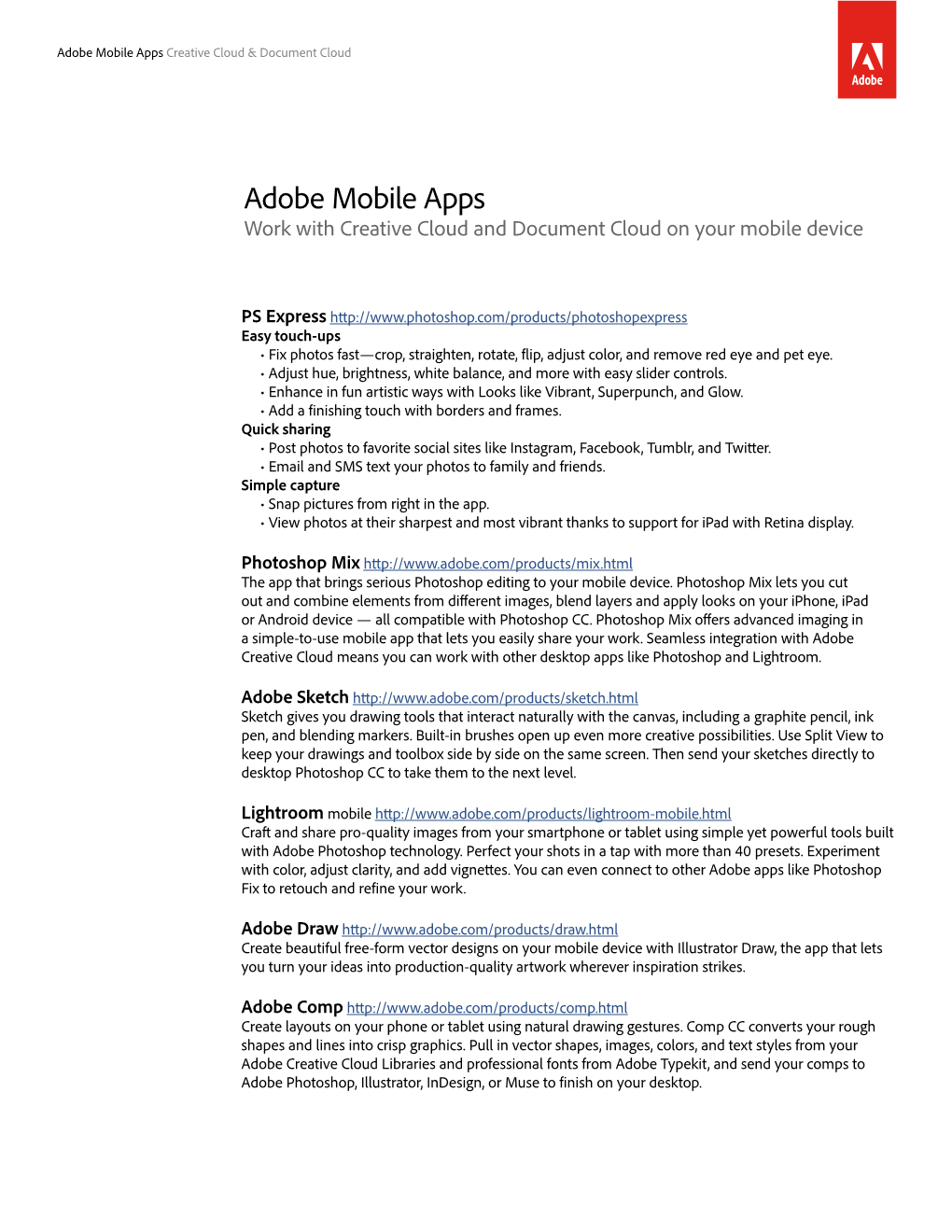 Adobe Mobile Apps Creative Cloud & Document Cloud