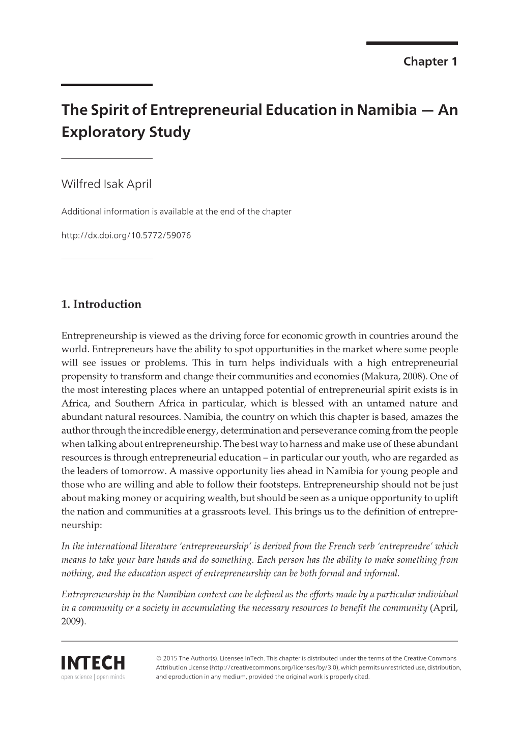 The Spirit of Entrepreneurial Education in Namibia — an Exploratory Study