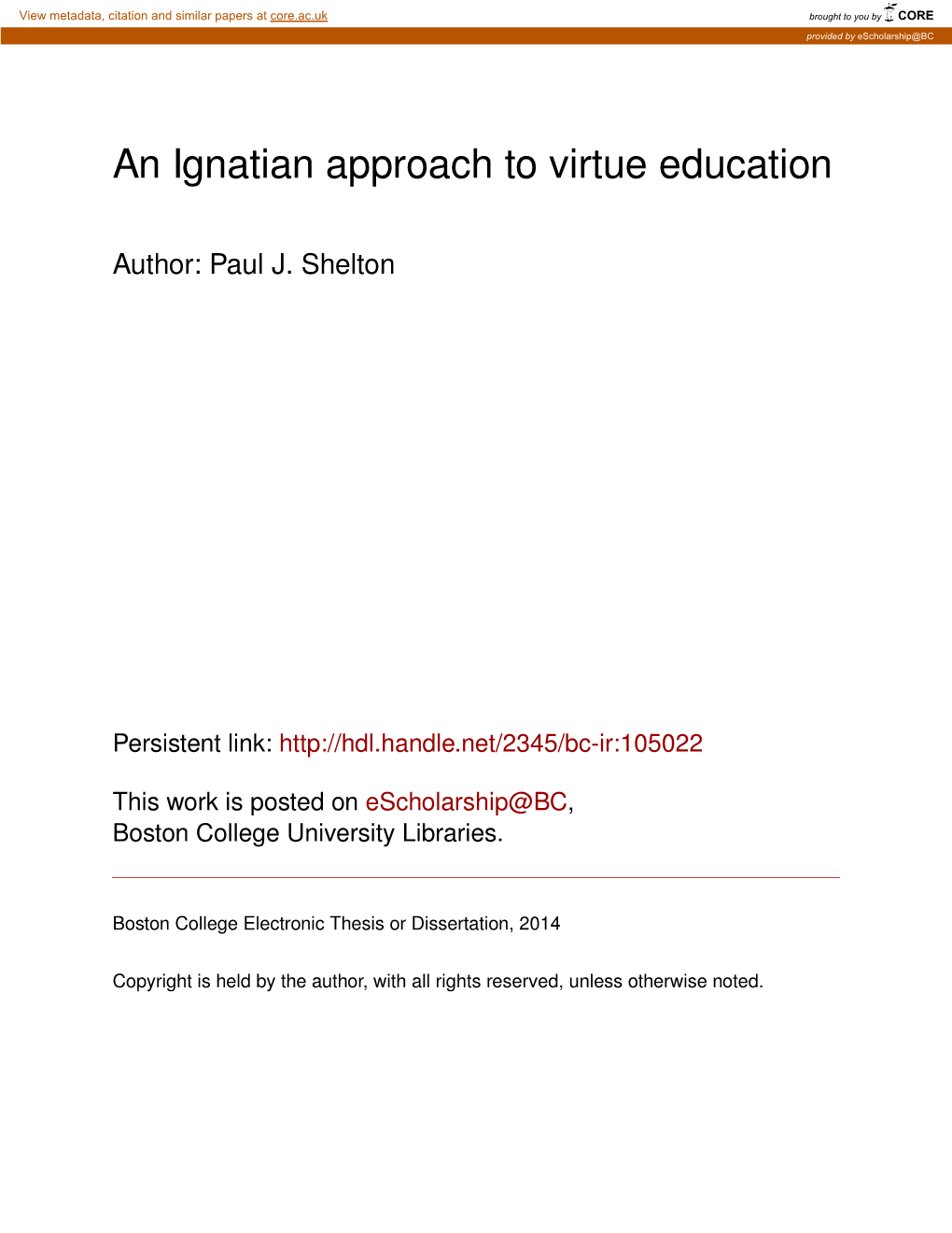 An Ignatian Approach to Virtue Education